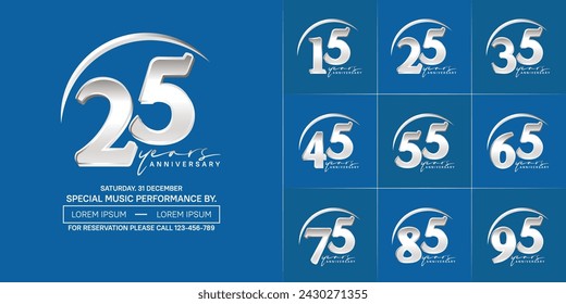 anniversary logotype set vector, silver color with swoosh for special day celebration