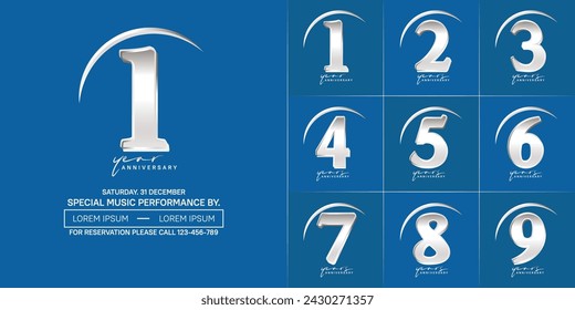 anniversary logotype set vector, silver color with swoosh for special day celebration