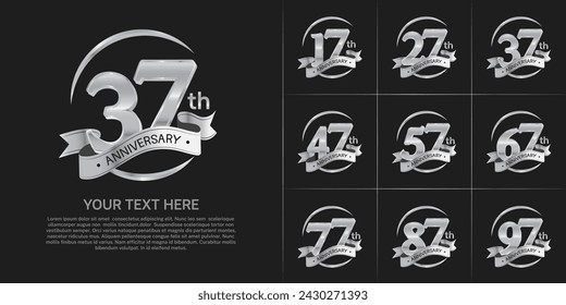 vector del conjunto del logotipo del aniversario, color de plata y cinta de plata para la celebración especial del día