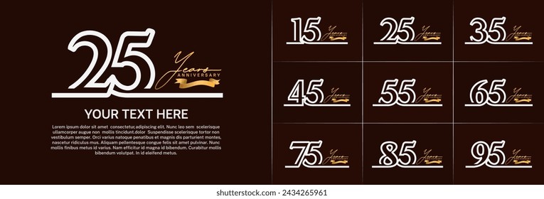 anniversary logotype set vector, silver line color for special day celebration