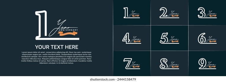 anniversary logotype set vector, silver line color for special day celebration