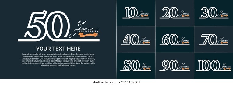 anniversary logotype set vector, silver line color for special day celebration