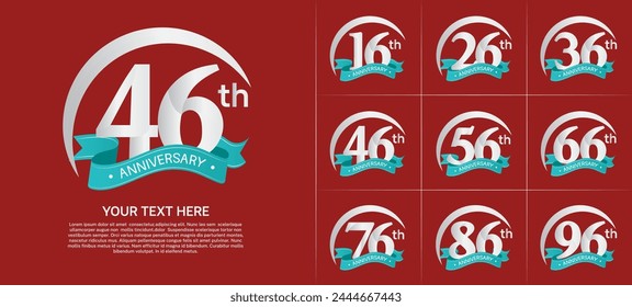 anniversary logotype set vector, silver color with green ribbon for special day celebration