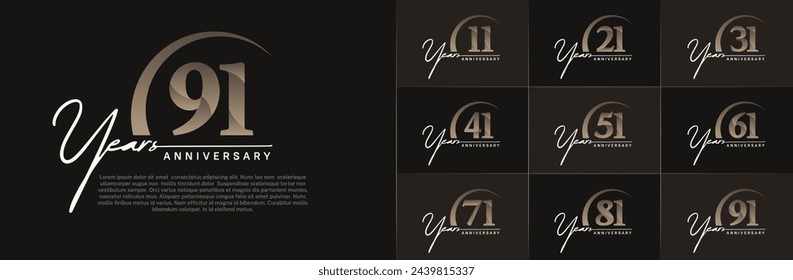 anniversary logotype set vector, white and brown color with swoosh for special day celebration