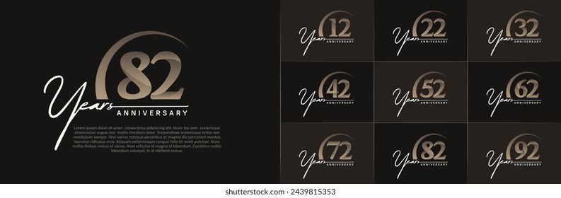 vector del conjunto del logotipo del aniversario, color blanco y marrón con swoosh para la celebración especial del día