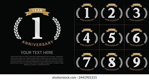 anniversary logotype set vector, white color and brown ribbon for special day celebration