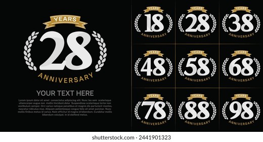 vector del conjunto del logotipo del aniversario, color blanco y cinta marrón para la celebración especial del día