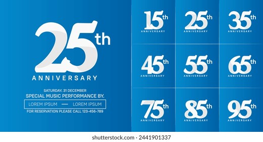 anniversary logotype set vector, white color for special day celebration
