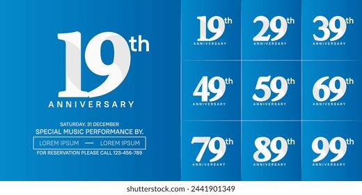 anniversary logotype set vector, white color for special day celebration