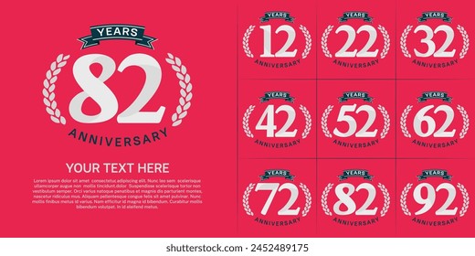 anniversary logotype set vector, white color and black ribbon for special day celebration