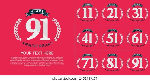 anniversary logotype set vector, white color and black ribbon for special day celebration