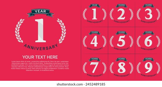 anniversary logotype set vector, white color and black ribbon for special day celebration
