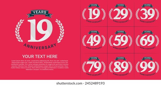 logotipo de aniversario conjunto de Vector, color blanco y cinta negra para la celebración del día especial