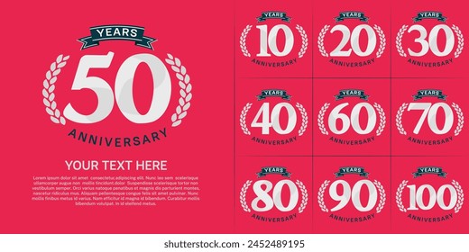 anniversary logotype set vector, white color and black ribbon for special day celebration