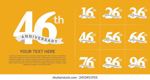 anniversary logotype set vector, white color and white ribbon for special day celebration