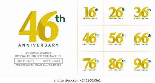 anniversary logotype set vector, yellow color for special day celebration