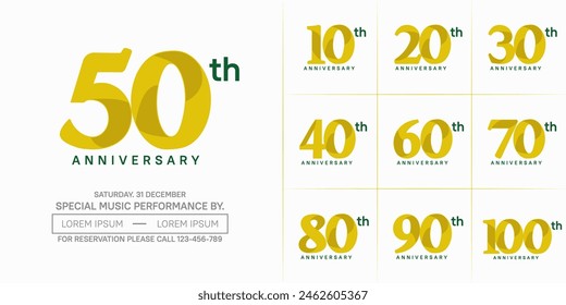anniversary logotype set vector, yellow color for special day celebration