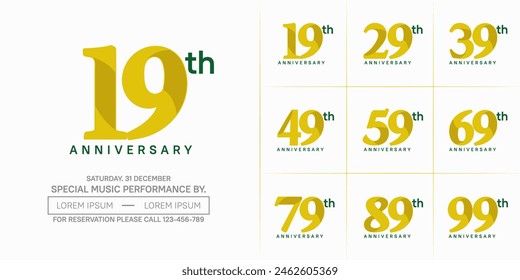 anniversary logotype set vector, yellow color for special day celebration