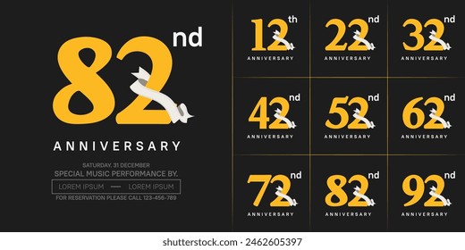 logotipo de aniversario conjunto de Vector, color amarillo y cinta blanca para la celebración del día especial