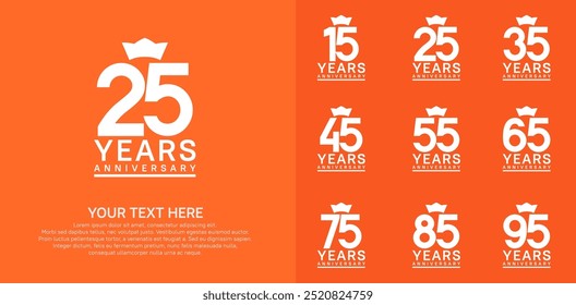 anniversary logotype set. white color and crown can be use for celebration event