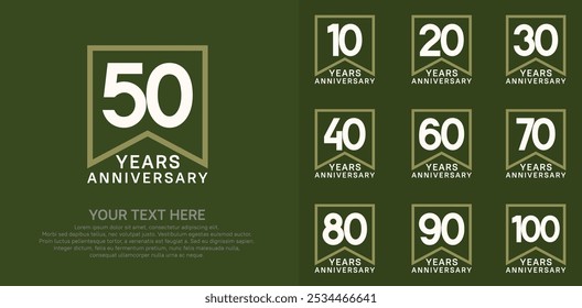 anniversary logotype set. white and green color can be use for celebration