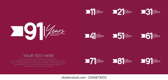 anniversary logotype set. white number and ribbon for celebration