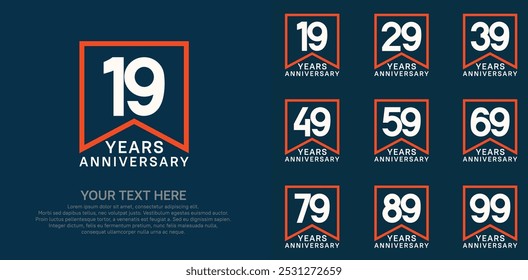 anniversary logotype set. white and orange color can be use for celebration