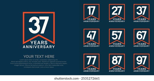 anniversary logotype set. white and orange color can be use for celebration
