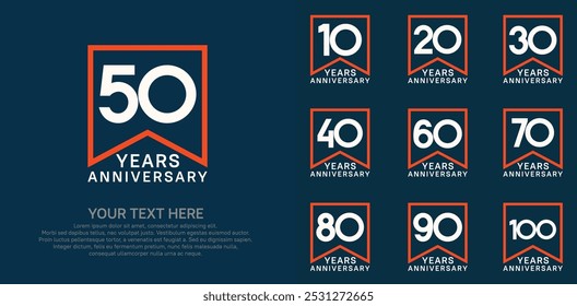 anniversary logotype set. white and orange color can be use for celebration