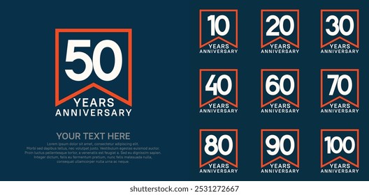 anniversary logotype set. white and orange color can be use for celebration