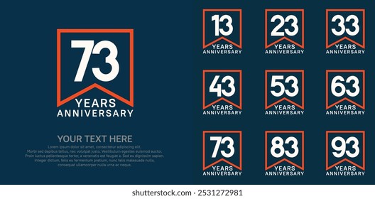 anniversary logotype set. white and orange color can be use for celebration