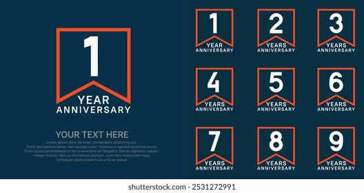 anniversary logotype set. white and orange color can be use for celebration