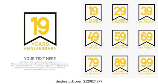 anniversary logotype set. yellow and black color can be use for celebration