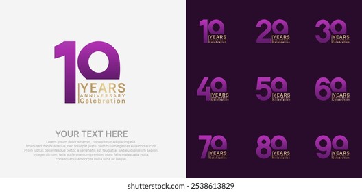 anniversary logotype style with purple and golden color can be use for company celebration event