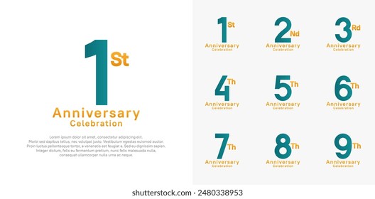 anniversary logotype vector design with blue and orange color for celebration moment