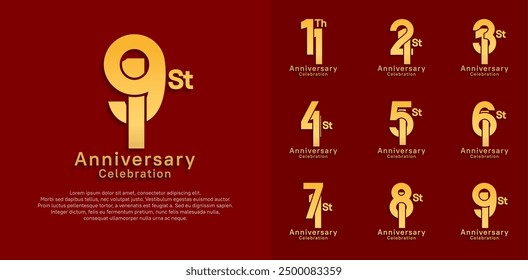 Logotipo de aniversario Diseño de Vector con color dorado para el momento de la celebración