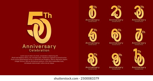 Logotipo de aniversario Diseño de Vector con color dorado para el momento de la celebración