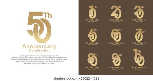 anniversary logotype vector design with golden color for celebration moment