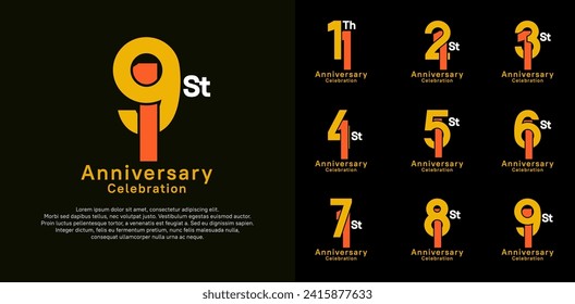 anniversary logotype vector design with orange and yellow color for celebration moment