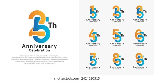 anniversary logotype vector design with orange and blue color for celebration moment