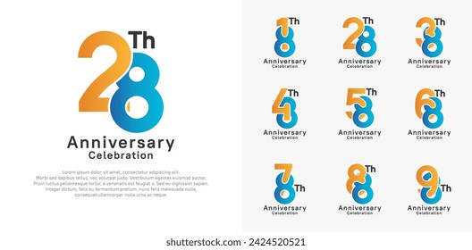 anniversary logotype vector design with orange and blue color for celebration moment