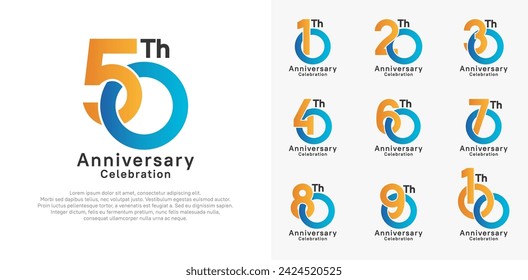 diseño vectorial de logotipo de aniversario con color naranja y azul para el momento de celebración