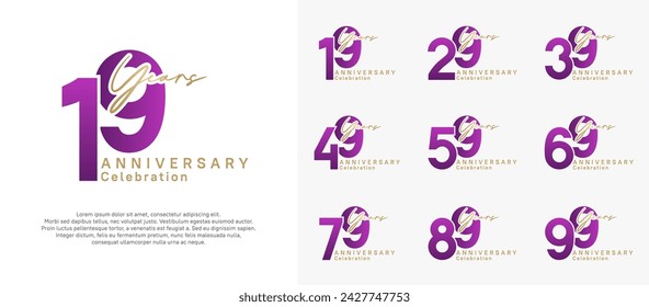 anniversary logotype vector design with purple and gold color can be use for special moment celebration