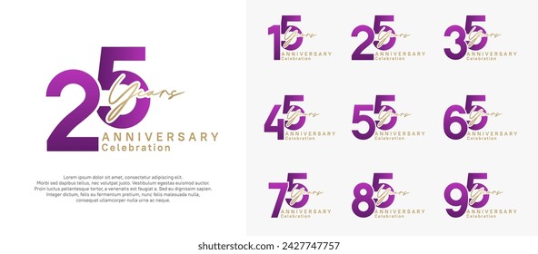 anniversary logotype vector design with purple and gold color can be use for special moment celebration