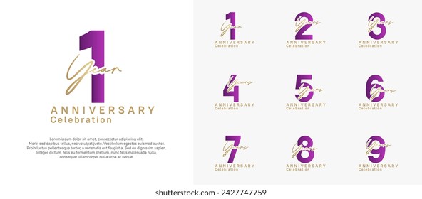 anniversary logotype vector design with purple and gold color can be use for special moment celebration