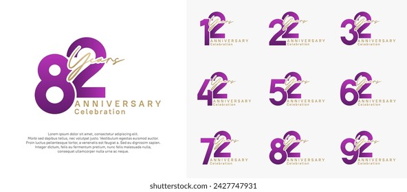 el diseño vectorial del logotipo del aniversario con el color púrpura y dorado se puede utilizar para la celebración del momento especial
