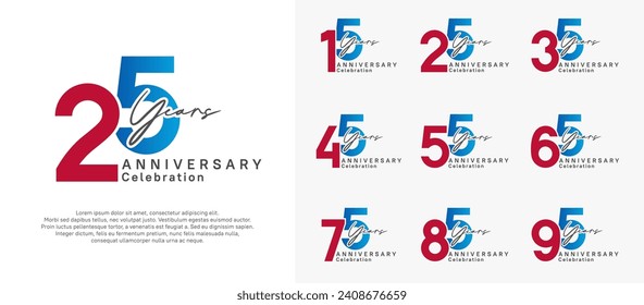 diseño vectorial de logotipo de aniversario con color rojo y azul puede utilizarse para celebración de momentos especiales