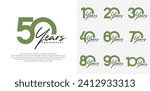 anniversary logotype vector design set with black handwriting, green color can be use for special day