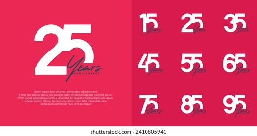anniversary logotype vector design set with black handwriting, white color can be use for special day