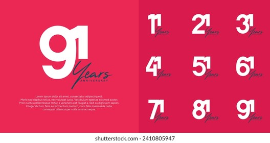 anniversary logotype vector design set with black handwriting, white color can be use for special day